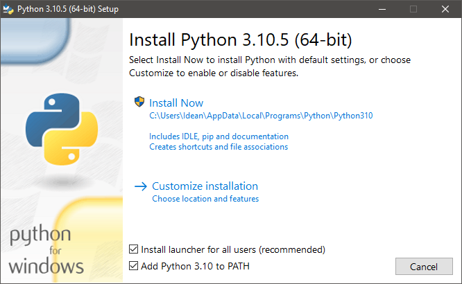 Python Setup Window